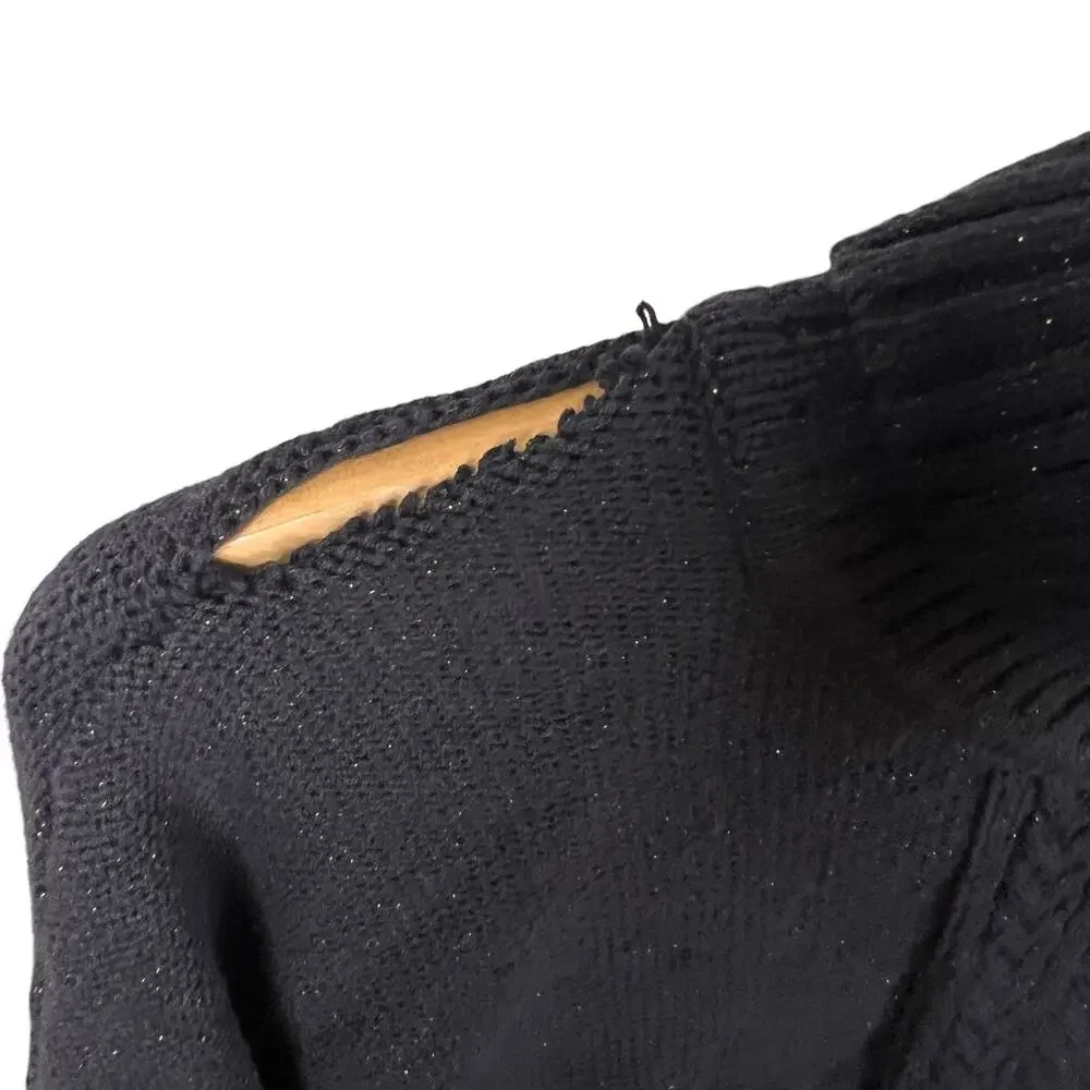 A551050 ISAAC MIZRAHI Cable Stitch Turtleneck Sweater Pitch Black XL